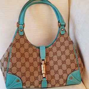 Gucci Beige/Blue GG Canvas and Leather Jackie Hobo